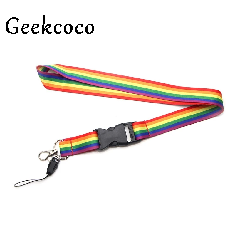 

10pcs/lot Homosexuality Rainbow colorful keychain Accessory Safety Breakaway Mobile Phone ID Holder Key Strap Neck lanyard J0254