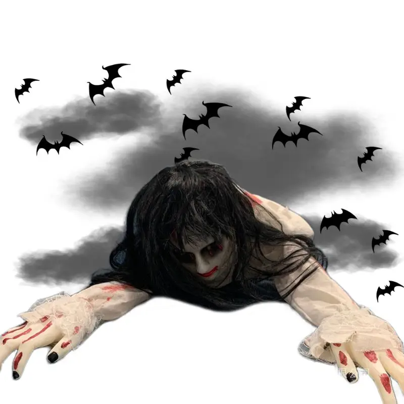 

Electronic Creepy Female Crawling Ghost in Sick Dress Scary Halloween Doll for front Yard Patio Lawn Garden Party House