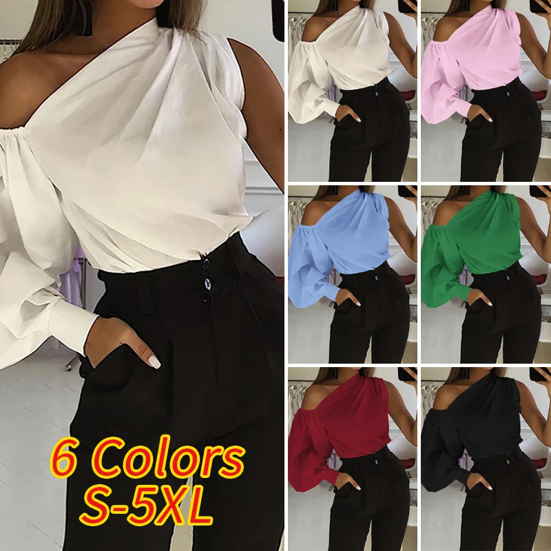Fashion Women Blouses 2022 Long Sleeve Shirts Celmia Autumn Sexy Solid Cold Shoulder Casual Loose Tops Elegant Work OL Blusas