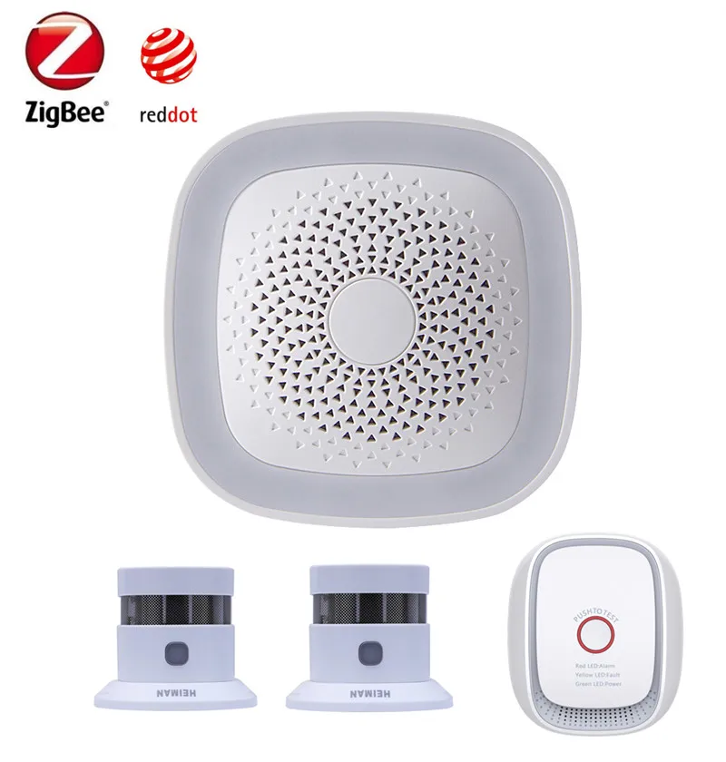 Heiman DIY Zigbee Gateway Compatible with Zigbee Smoke detector and Gas detector Timely Arm disarm Alarm with Night LED Light