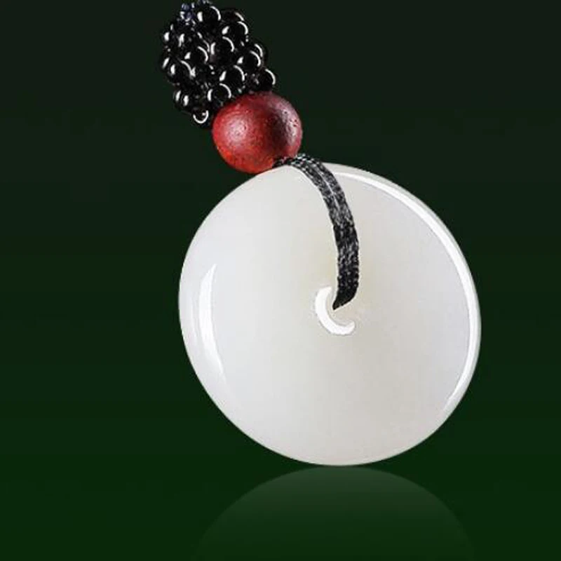 Натуральный Хотан Белый yu камень Pingan Кнопка Ожерелье Подвески для мужчин и