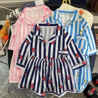 women sleepwear heart stripe print pajamas sets women harajuku soft short sleeve nightwear set 2021 summer comfortable pajama