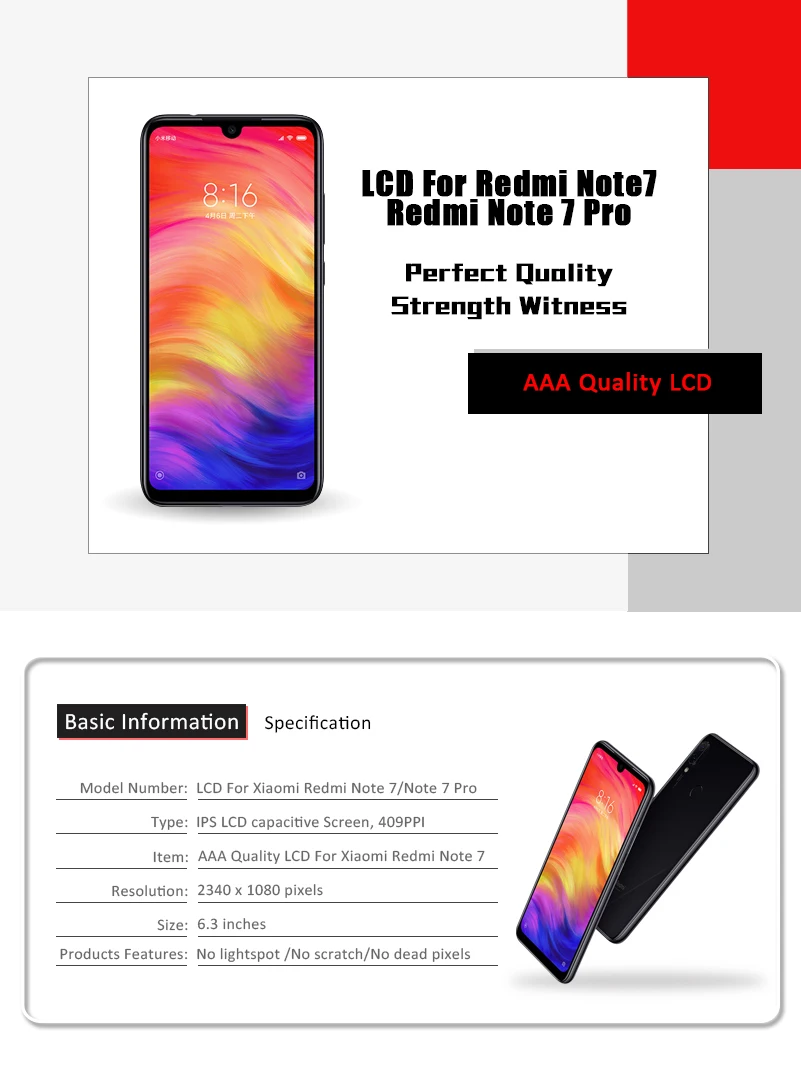10-Touch AAA качественный ЖК-дисплей для Xiaomi Redmi Note 7 ЖК-дисплей с рамкой дисплей экран для Redmi Note7 Pro ЖК-дисплей с рамкой дисплей экран