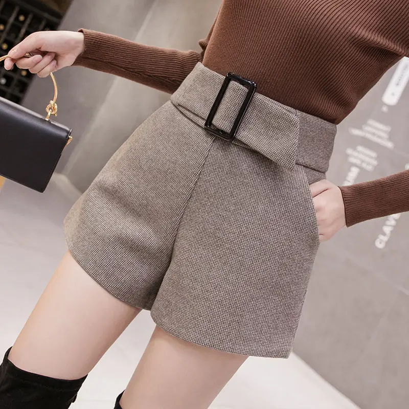 

Women 2021 Autumn Winter New Casual Elegant Wild Shorts Female Thick Warm Woolen Shorts Ladies Slim Wide Leg A-line Shorts Z375