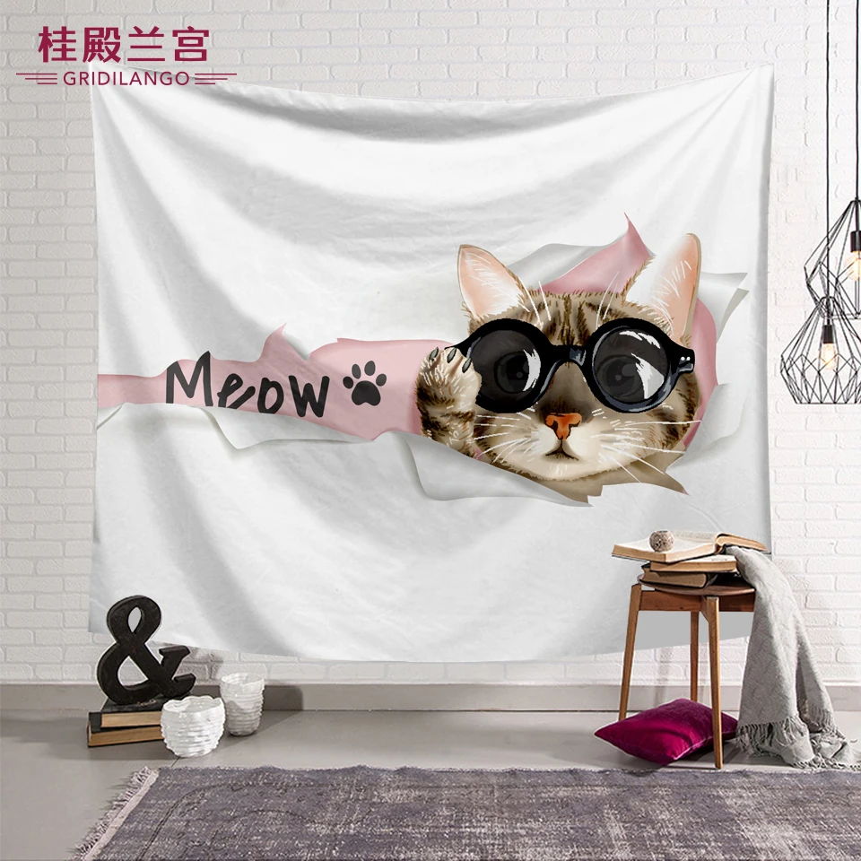 Гридиланго мультфильм прекрасный сон очки Кошка Гобелен висячая ткань настенный