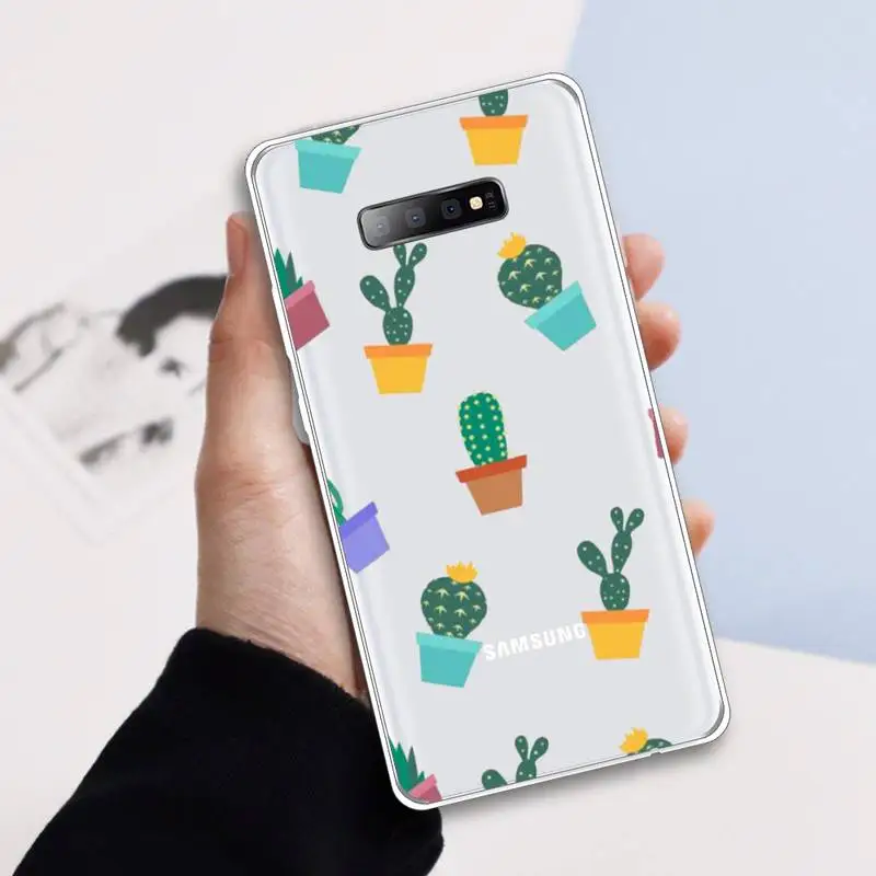 

cactus Cute plant cortoon fashion Phone Case Transparent For Samsung Galaxy S A 5 7 8 9 2015 20 edge plus 10 e lite 2019
