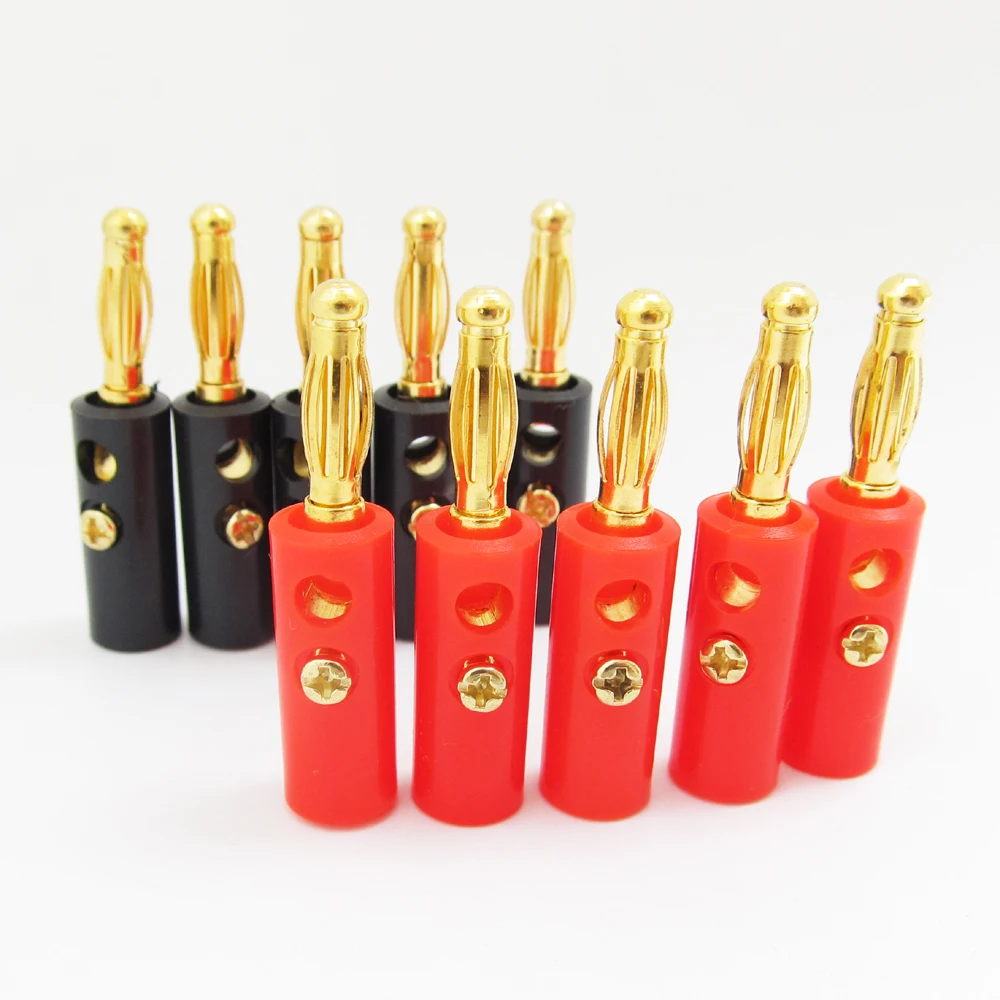 

10pcs Gold Plated 4mm Banana Plug Male Speaker Cable Connectors Red + Black