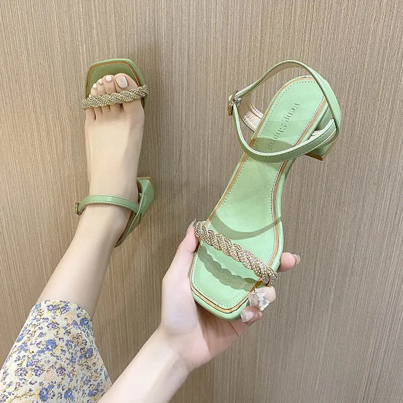 

Thick Heel Sandals Women Crystal Open Toe Sandals Women Shoes Summer Fashion Outdoor Buckle High Heel Sandals Zapatos Mujer
