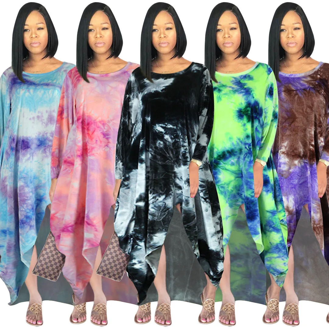 

2021 African Dresses for Women Autumn African Women Printing Polyester Long Sleeve Dress African Clothes Women Maxi Dress