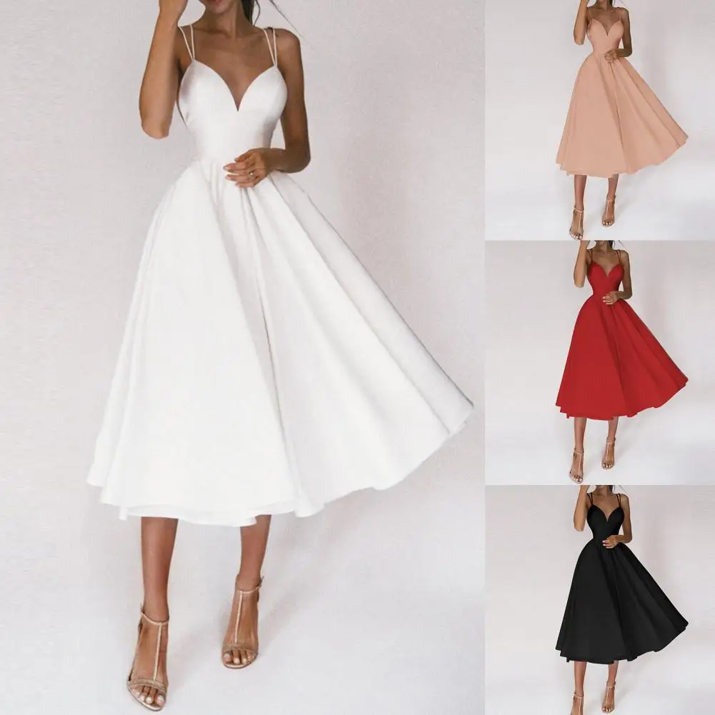 

Платье женское длинное до колена, милое вечернее Макси-платье без бретелек на бретелях-спагетти, пикантное клубвечерние вечернее повседнев...