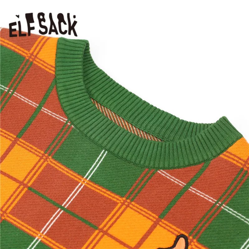 ELFSACK цветной в клетку Рождественский Повседневный ВЯЗАННЫЙ ПУЛОВЕР свитера для