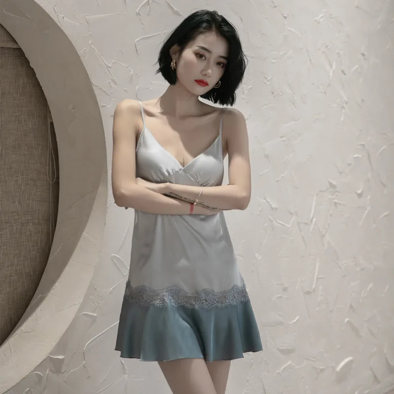 Сексуальное женское белье MECHCITIZ шелковые ночные рубашки Дамская ночная рубашка