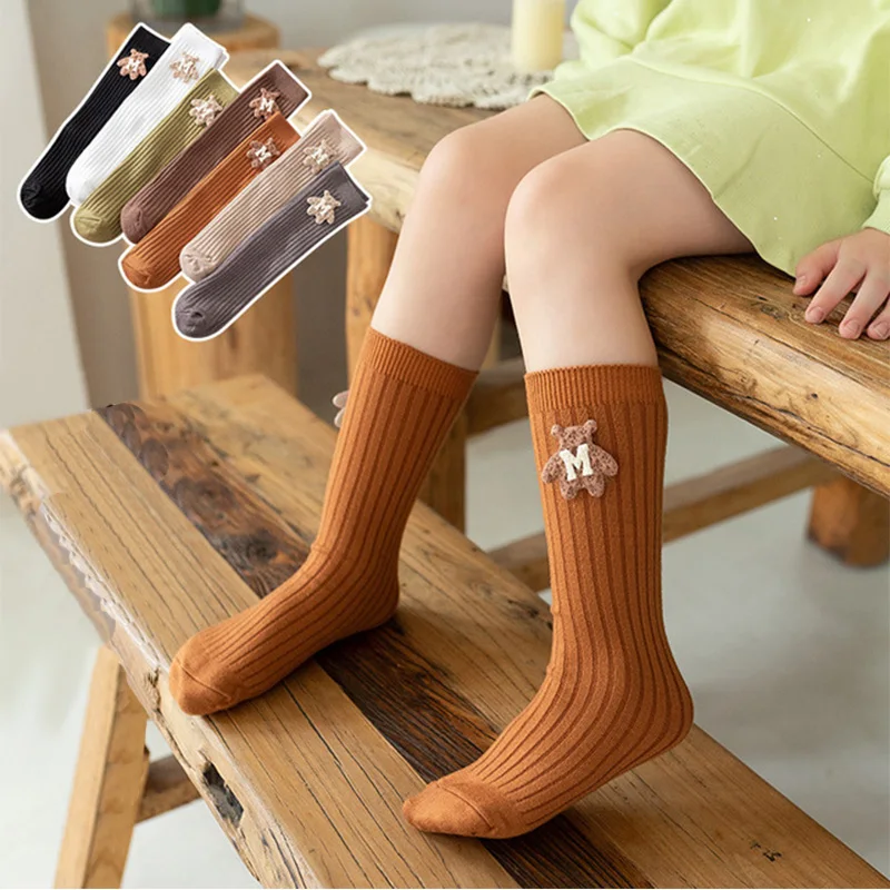 

Children's Socks For Girls Knee High Long Soft Cotton Toddlers Baby Socks Cartoon Kids Socks Solid Color 2021 Spring Autumn