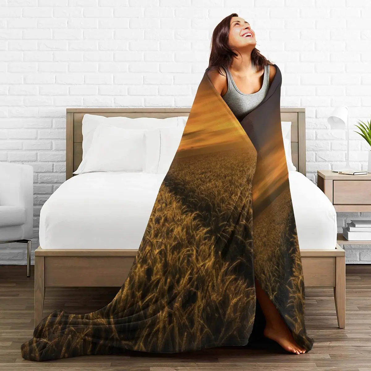 

New Fashion 3D Wheat Personality Printed Flannel Blanket Sheet Bedding Soft Blanket Bed Cover Home Textile Decoration