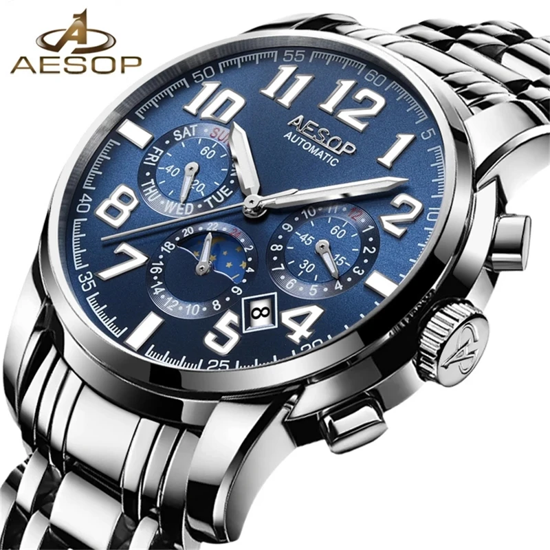 AESOP Top Brand Fashion Automatic Watch Men Waterproof Luxury Luminous Calendar Military Mechanical Wristwatch Relogio Masculino | Наручные