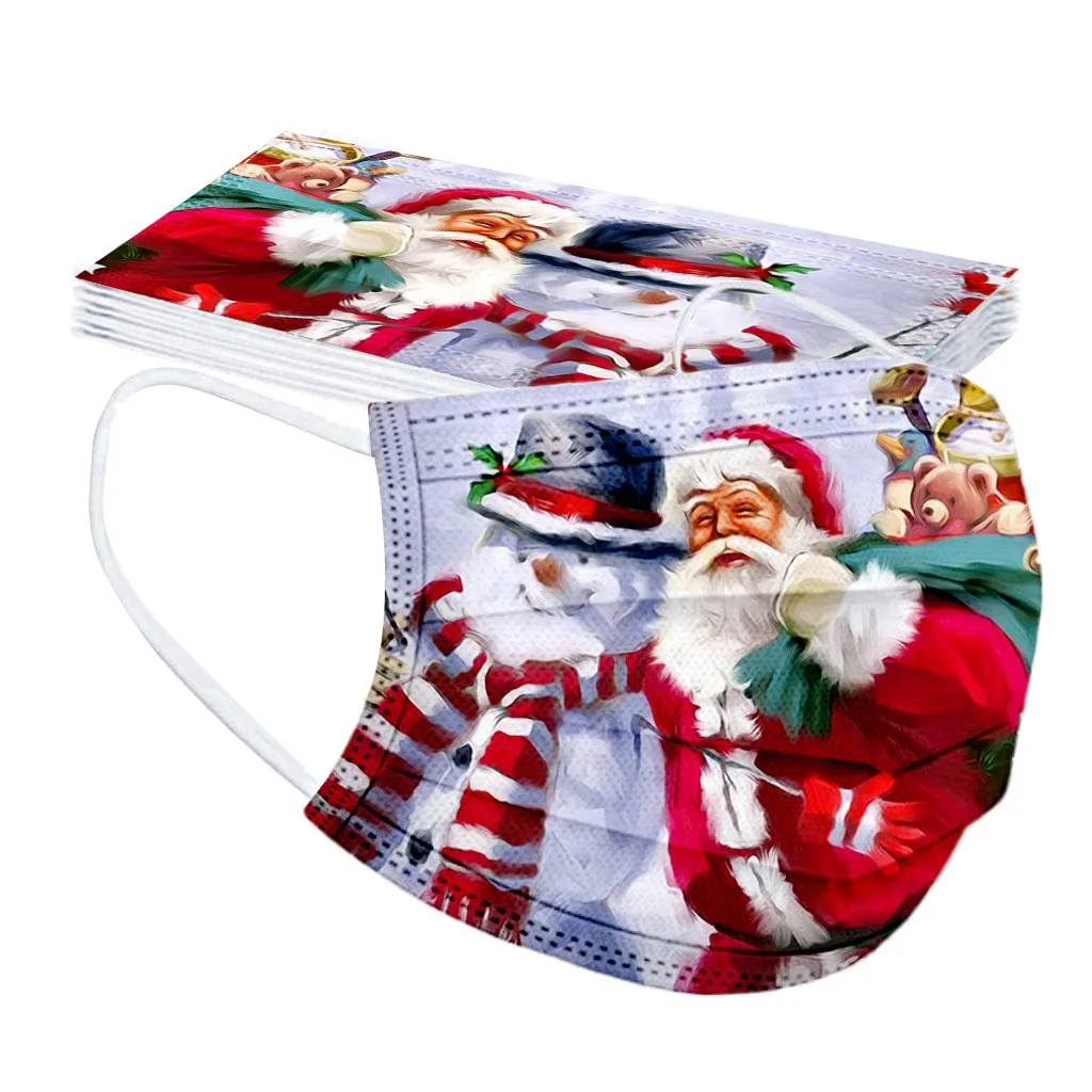Маска одноразовая для лица с принтом на Рождество дышащая 10 шт. | Дом и сад