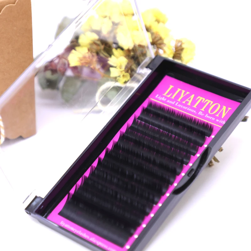 

12 Rows 0.05/0.10/0.15mm Handmade Eyelashes Extensions Individual B C J Curl Length 8mm-15mm