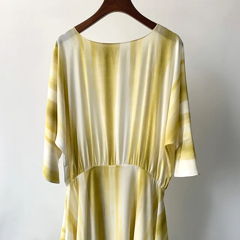 Женское платье желтое шелковое с градиентом элегантная Яркая юбка средней длины
