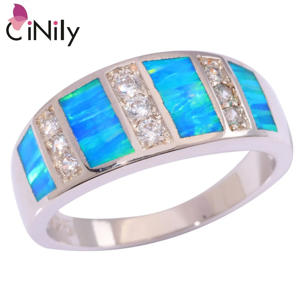 

CiNily Created Blue Fire Opal Cubic Zirconia Silver Plated Rings Wholesale For Women Jewelry Gift Ring Size 6 7 8 9 10 11 OJ8163