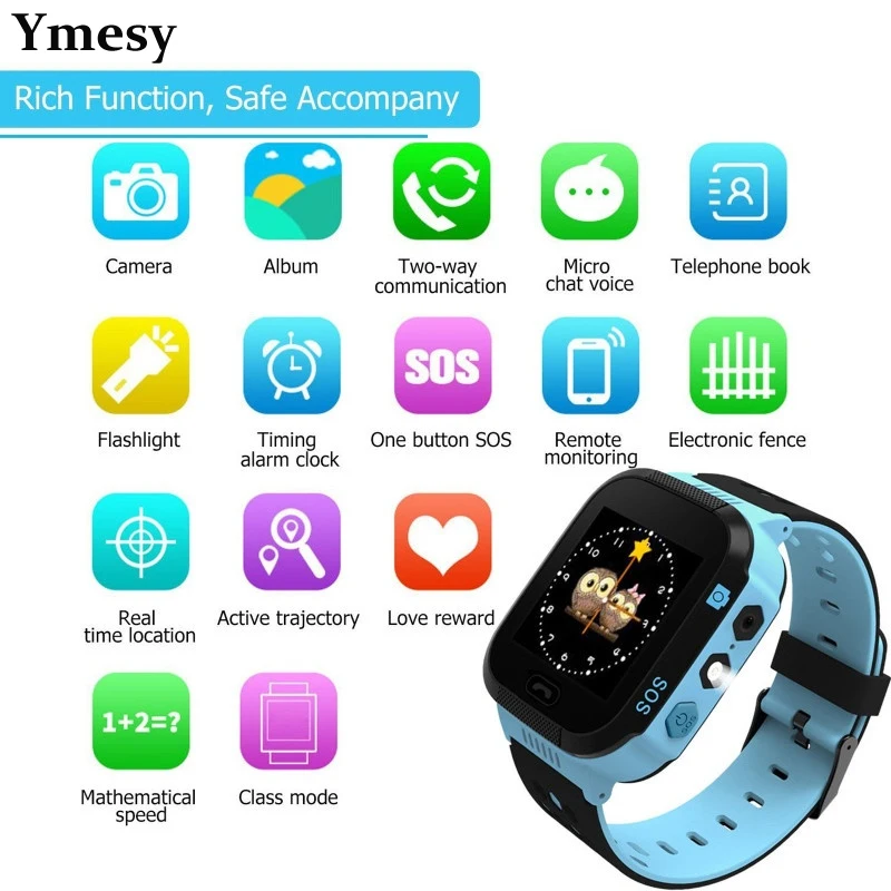 

Ymesy1.44Inch Waterproof Safe Kids Smart Watch Anti-Lost Color Screen Tracking Bracelet Touch Screen with Camera Monitor Locator