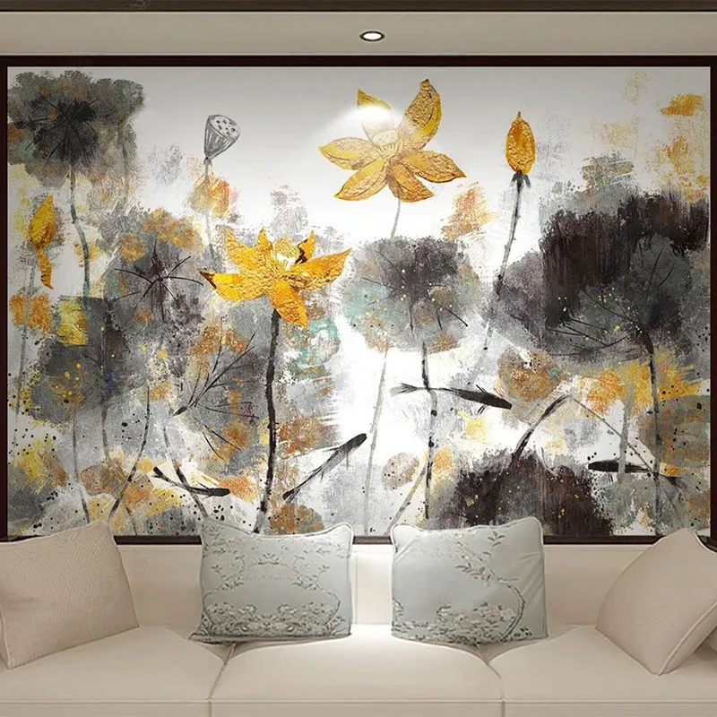 Настенные 3D-обои в китайском стиле на заказ рисунок лотоса золотого цветка