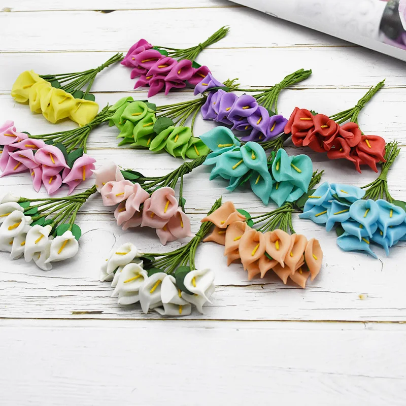 

12Pcs Artificial Flowers Mini Foam Calla Bouquet for Wedding Gift Box Decoration Diy Wreath Scrapbooking Artificial Flower Cheap