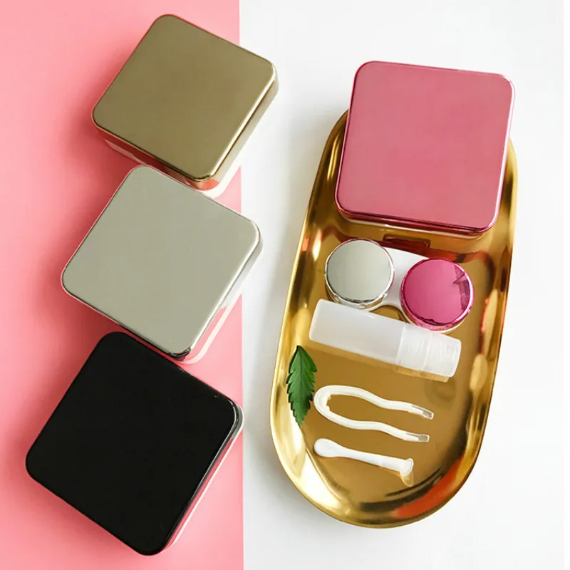 Square Reflective Cover Contact Lens Case with Mirror Color Lenses Container Cute Lovely Travel Kit Box Women | Аксессуары для