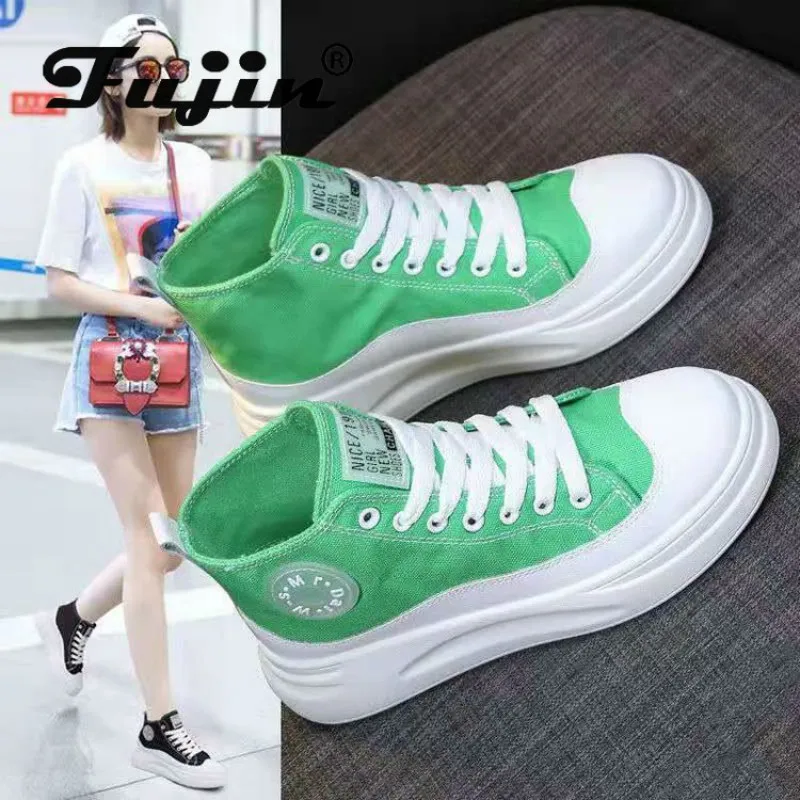 Fujin/парусиновая обувь Женская Осенняя модная на толстой подошве Дышащая с