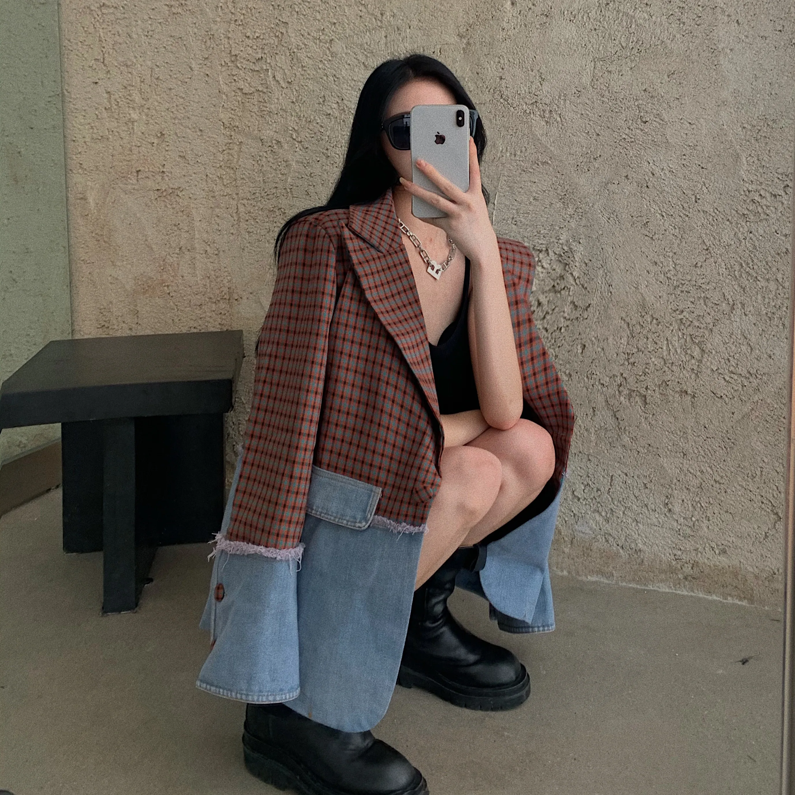 

Women's plus size denim jacket spliced blazer jean jackets casual tops long Sleeve loose female jeans coat girls outerwear