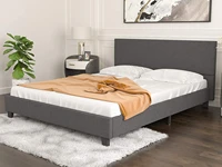 upholstered linen platform bed frame queen size wheadboard wooden slats support easy assembly dark greyus stock