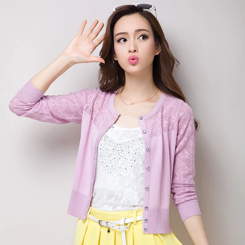 Женский трикотажный кардиган с вырезами однобортный Тонкий свитер пальто для