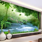 Самоклеящиеся обои на заказ, объемная Настенная картина с изображением водопада, леса, пейзажа, гостиной, телевизора, дивана, декоративное настенное украшение