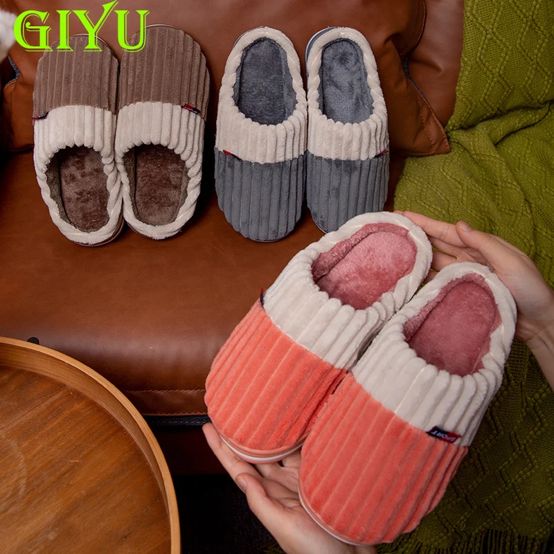 

GIYU Women Winter Home Slippers Non-slip Soft Winter Warm House Slippers New Indoor Bedroom Couple Plush Slippers Cotton Drag