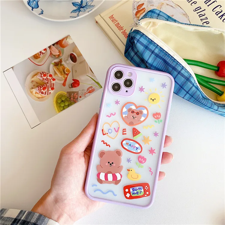Summer cartoon Swimming ring bear clear Phone Case for iPhone 11 Pro Max case Cute cover XS MAX XR X 7 8 Plus SE Case|Бамперы| |