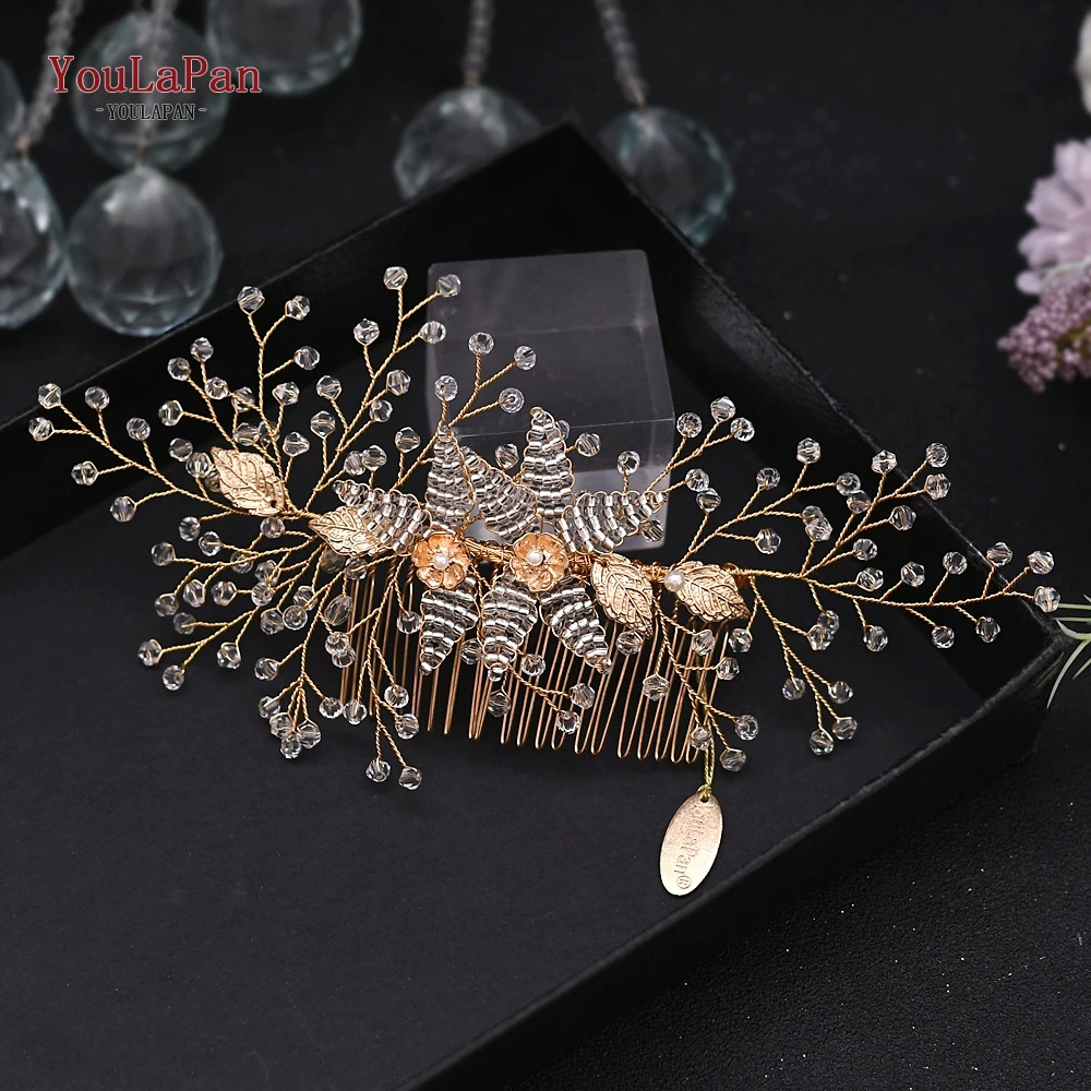TOPQUEEN HP54 Золотая свадебная заколка для волос кристаллы бусины Свадебная расческа