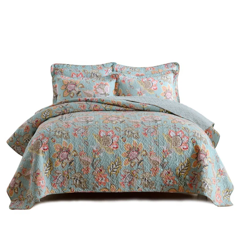 

CHAUSUB Quality Bedspread Print Quilt Set 3PCS Washed Cotton Quilts Bed Cover Sheets Pillowcase King Queen Size Coverlet Sets