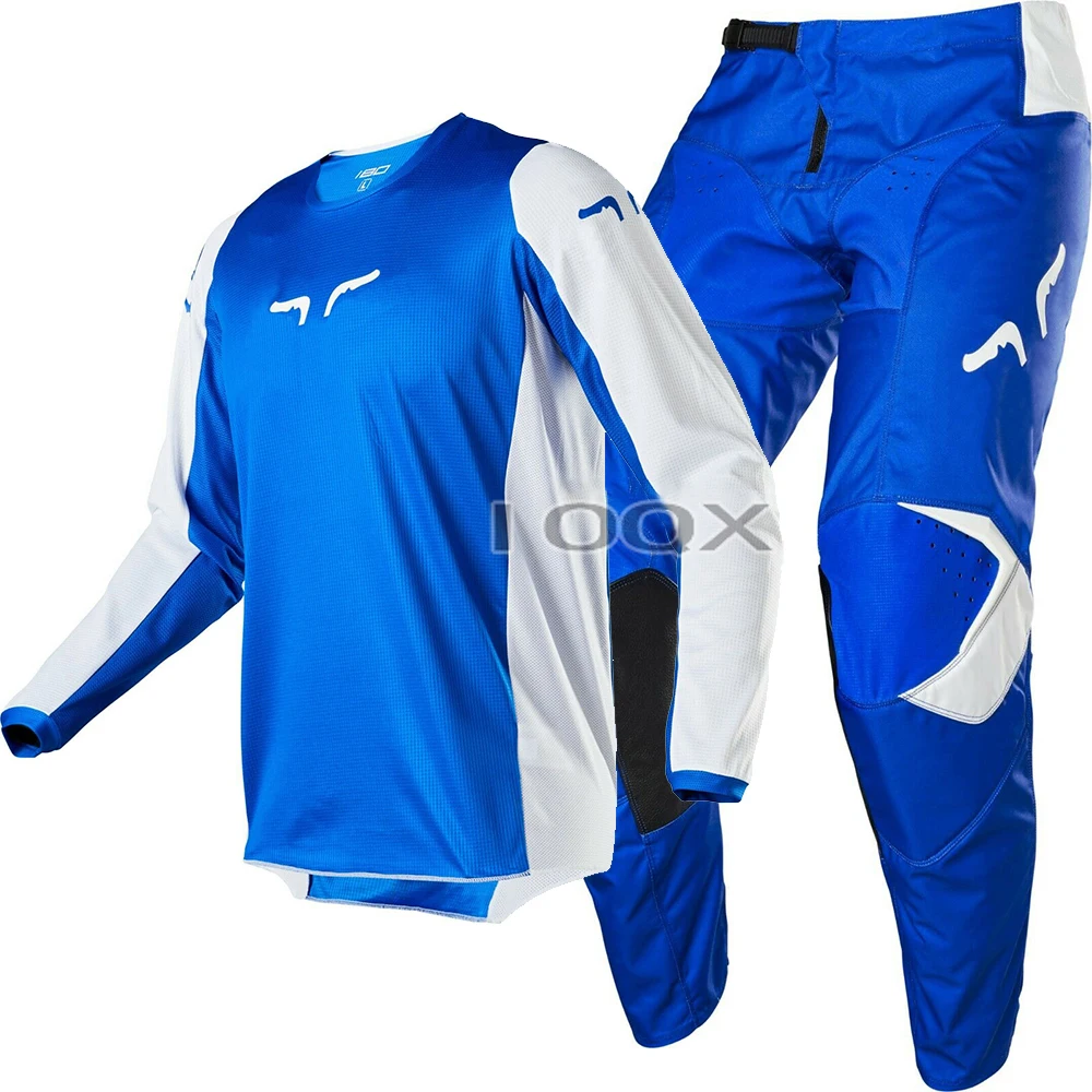 

Blue White Troy Fox MX Racing 180 Prix Jersey Pant Set MX MTB Motocross ATV Dirt Bike Shirt Suit Off-Road Mens Racing Gear