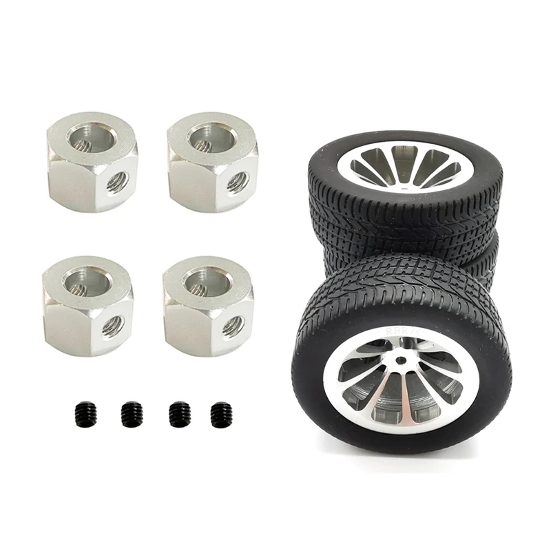 

2 Set RC Car Part: 1 Set RC Car Metal Wheel Rim Modified Tire & 1 Set 5Mm To 12Mm Metal Combiner Wheel Hub Hex Adapter