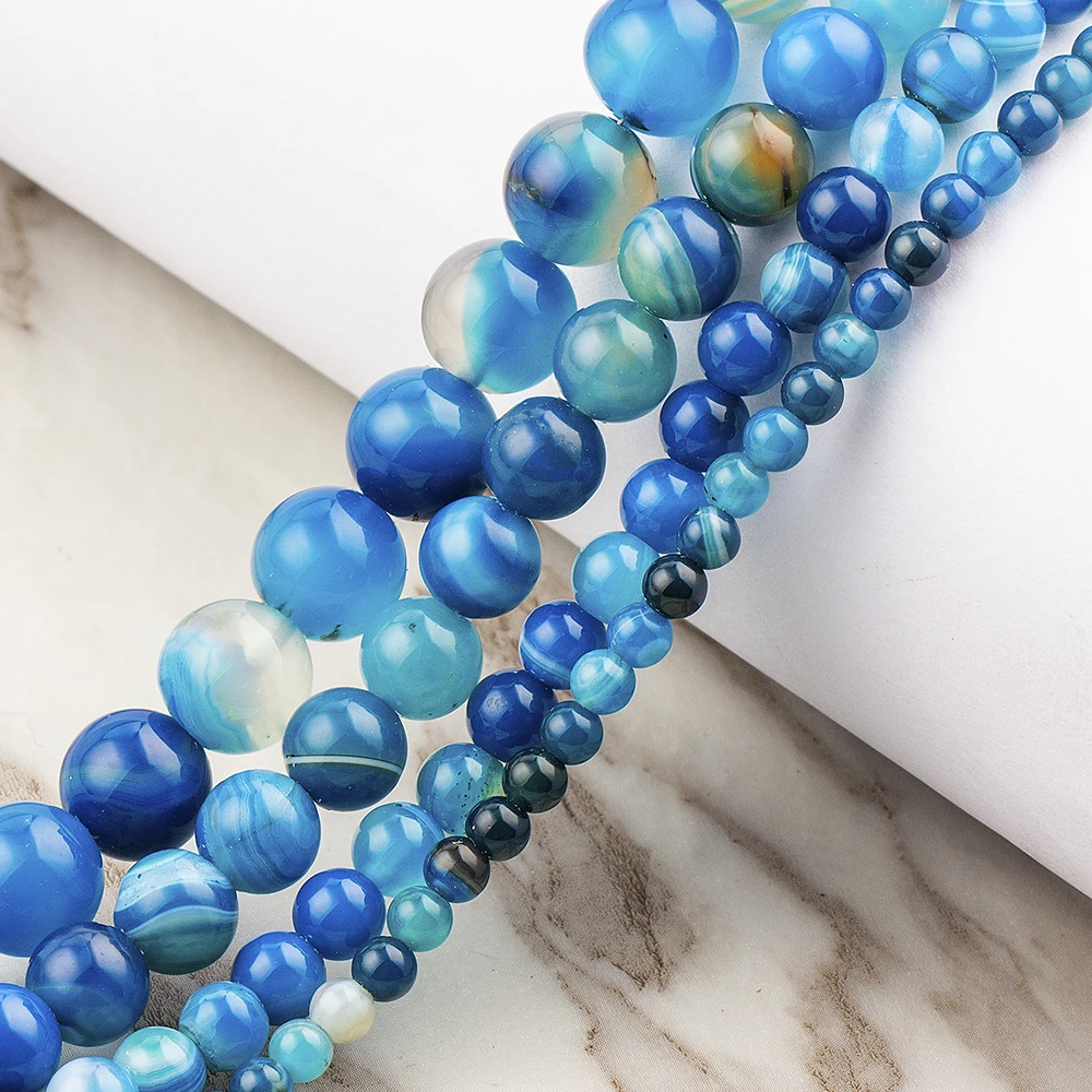 

Fashion Blue Striped Loose Spacer Beads For Couple Jewelry Making Handmade Diy Charm Bracelet Necklace Accessories