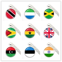 trinidadsierra leonejamaicaguyanaghanauklibyaestoniaindia national flag 25mm glass cabochon pendant necklace for women