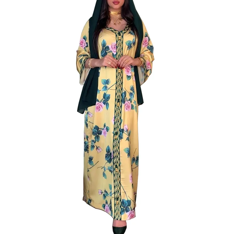 Экзотические размера плюс арабские Для женщин с длинным рукавом v-образным вырезом мягкой сатиновой ткани платье свободные мусульманские т...