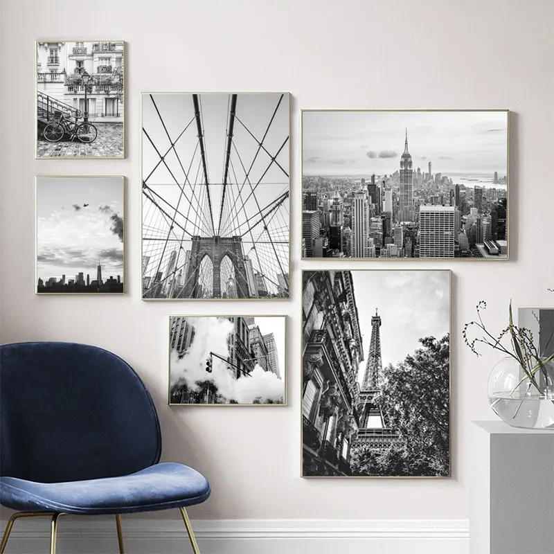 

Wall Art Canvas Painting Black White Paris Tower Brooklyn Bridge For Living Room Decor Nordic Posters And Prints Wall Pictures