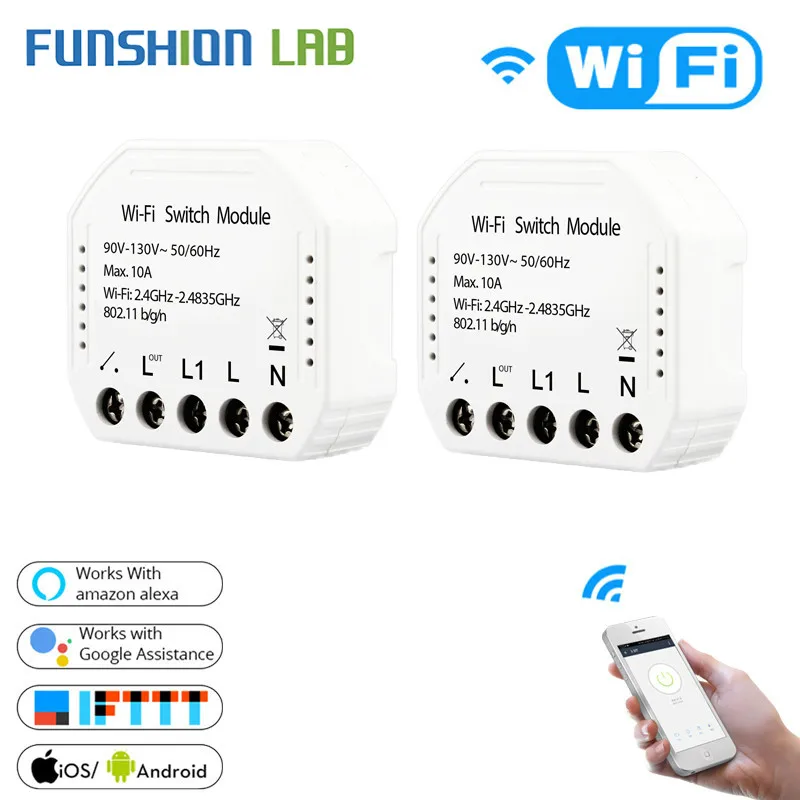 

90V-130V Wifi Smart Light Switch Diy Breaker Module Smart Life/Tuya APP Remote Control,Works with Alexa Echo Google Home 2 Way