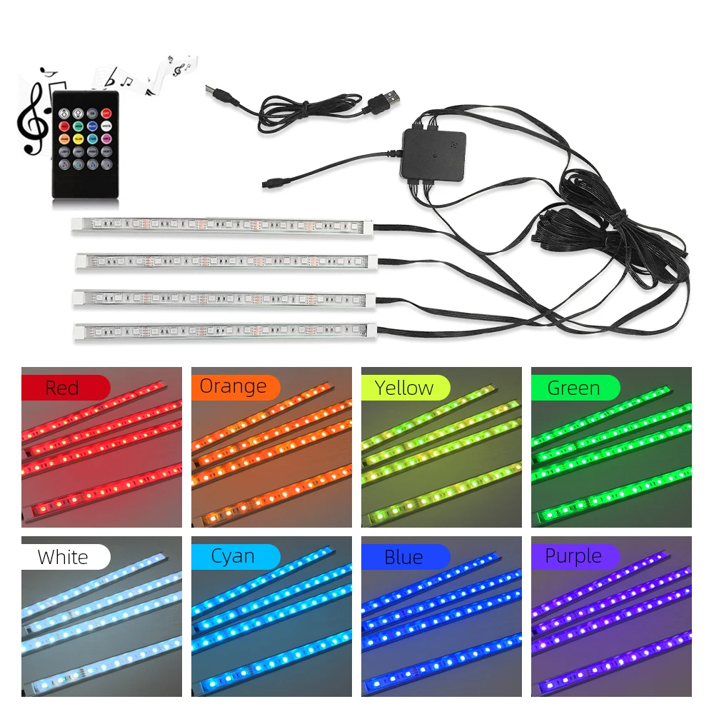 4 шт. светодиодный ножной светильник для автомобиля лампа с USB Беспроводное