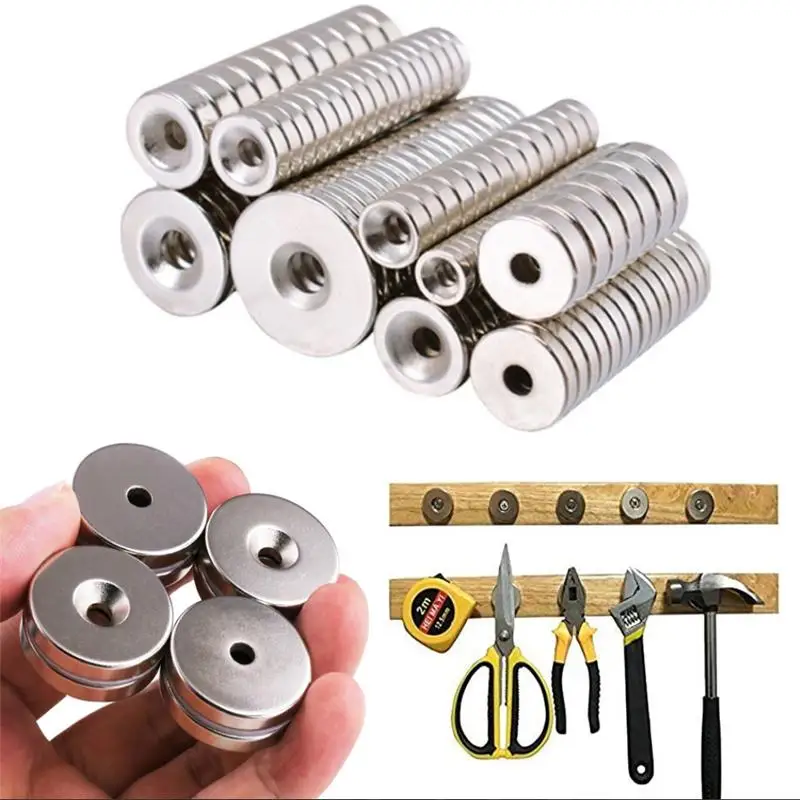 

5-25pcs hole 4/5/16mm Ring Round Neodymium Magnets Multi-size With Hole NEW