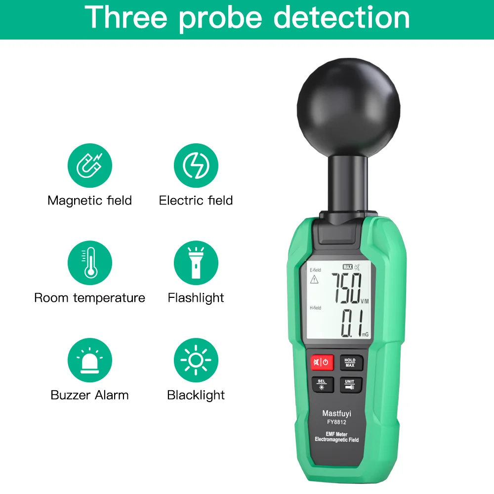 EMF Meter Detector with 3 Chips for 360° Measurement Radiation Detector Electric & Magnetic Field Detection & Ghost Hunting