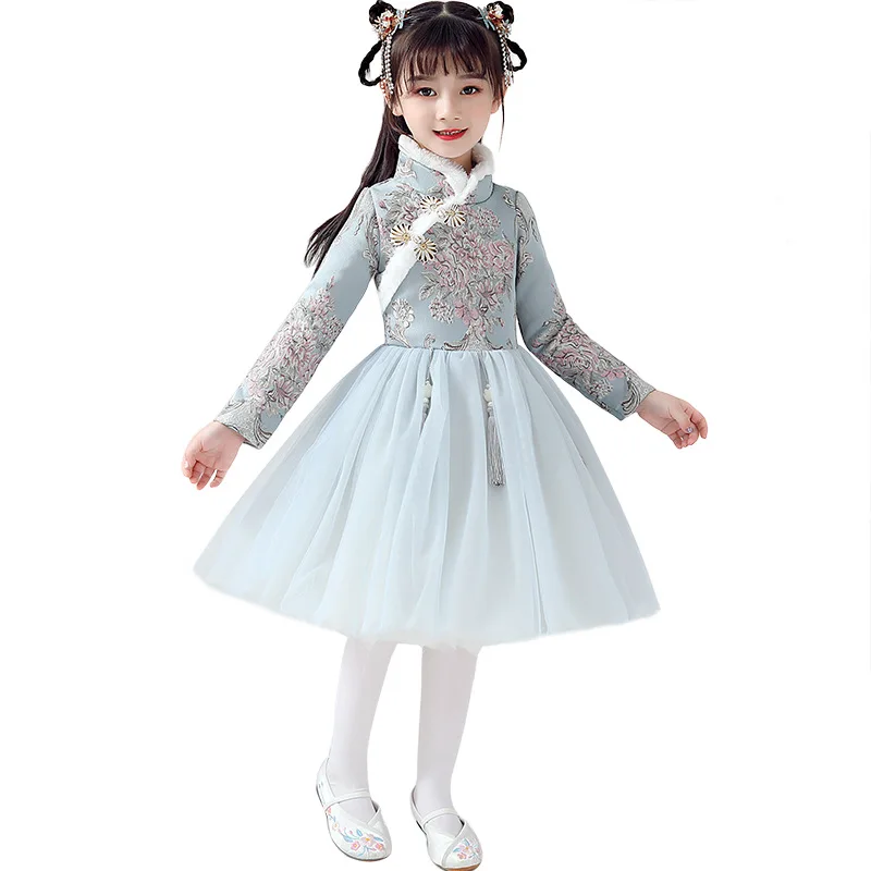 Теплая Новогодняя одежда для девочек китайский ханьфу детский драматический