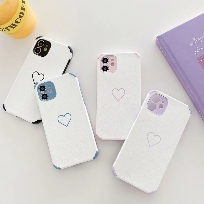 

Phone Case Cute Side Pattern For iPhone 12 11 Pro Max Love Heart Frame Phone Case For iPhone X XR XS Max 7 8 Plus Car Back Cover