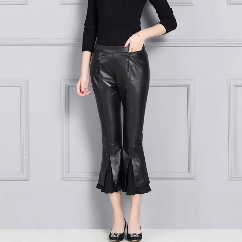 Новые модные женские брюки из овечьей кожи высокого качества натуральной до