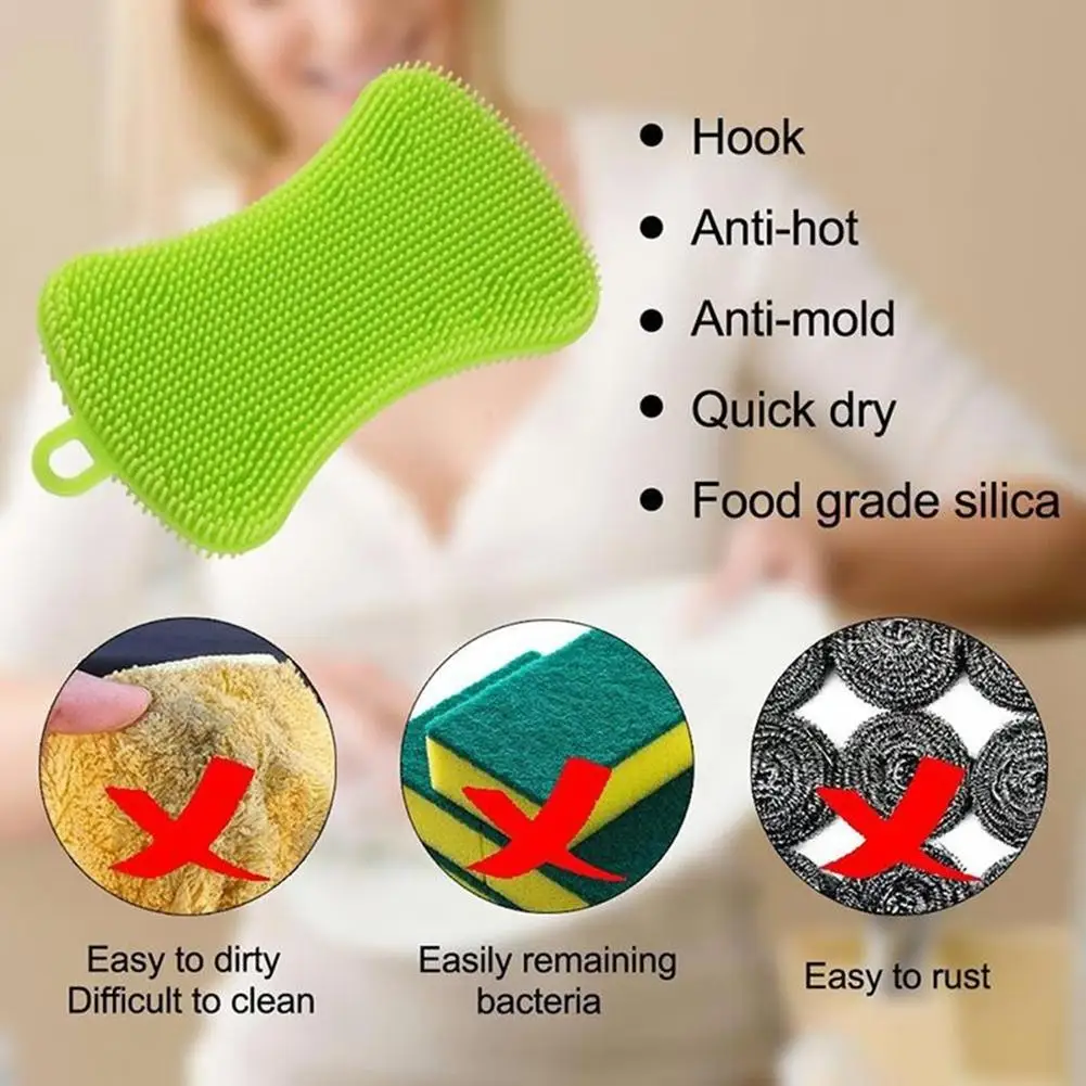 

Silicone Multifunction Scouring Pad Pot Pan Wash Dish Bowl Sponge Brush Mildew-Free Kitchen Cleaner Washing Tool